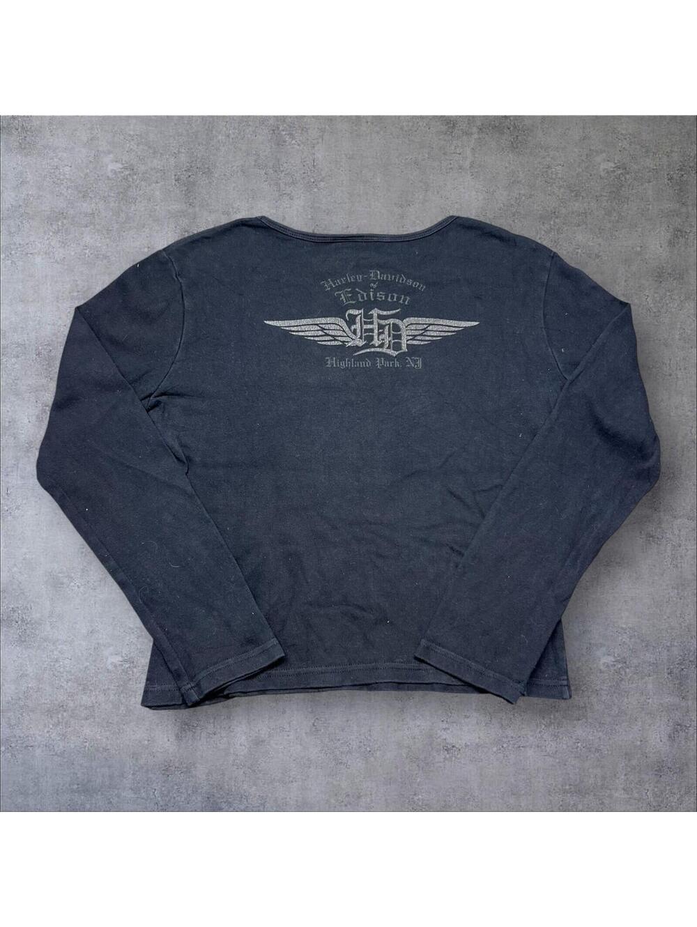 Vintage Y2K Harley Davidson Motorcycle Biker Bald Eagle Long Sleeve Womens Tee L - Picture 2 of 5